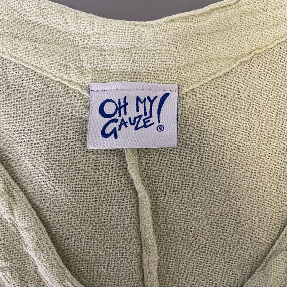 Oh My Gauze XL Pale Green Lightweight Boho Lagenlook Asymmetrical Tunic Artsy - Picture 6 of 12